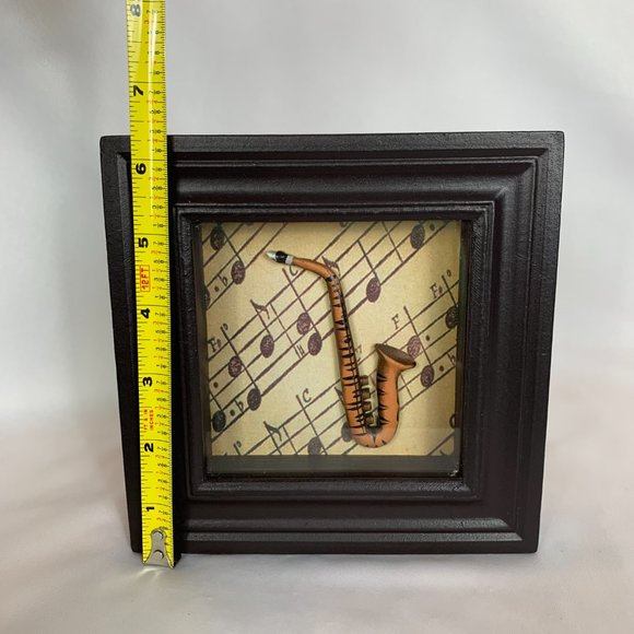 Framed Guitar and Saxophone Shadowboxes Glass Front Brown Trim Vintage - Picture 10 of 12
